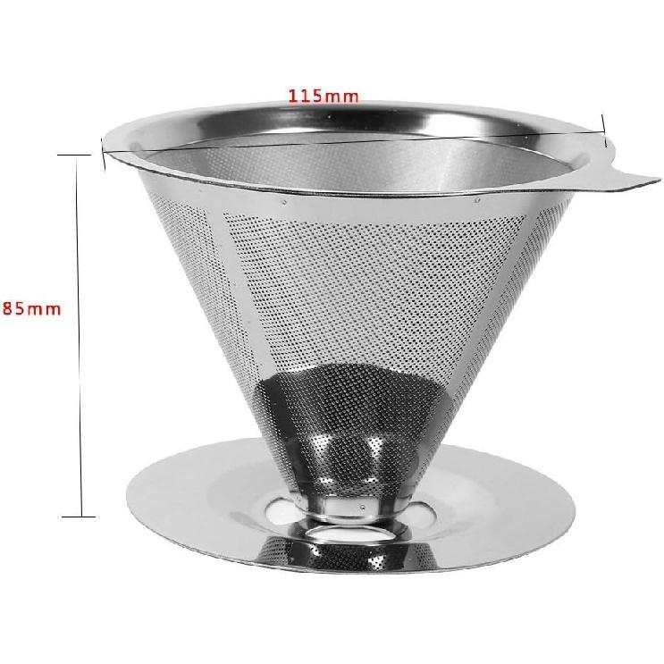 Pour Over Coffee Dripper, Cone Paperless Stainless Steel Coffee Filter with Non Slip Cup Stand Double Layer Reusable Mesh Coffee Maker for Home