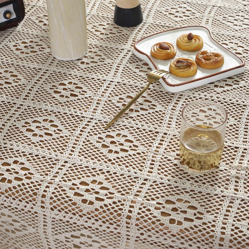 Tovaglia all'uncinetto fatta a mano con nappe, pizzo decorativo traforato stile Boho per tavolo da pranzo, tavolino da caffè