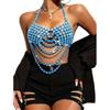Multi Layer Halter Body Chain Top Sparkly Draped Chest Jewelry Accent for Festival Outfit, Stagewear and Evening Looks