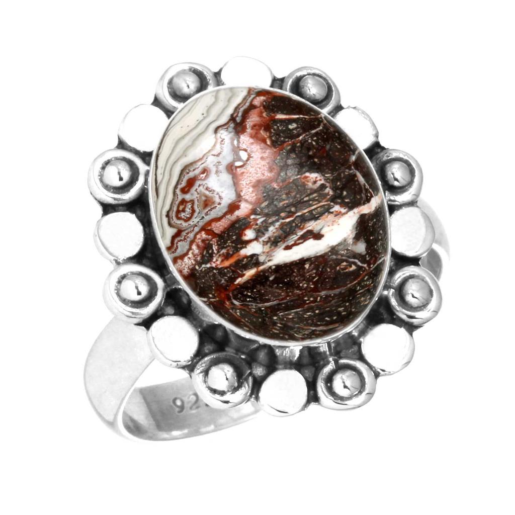 925 Sterling Silver Ring Women Gemstone Handmade Jewelry New Year Gift Crazy Lace Agate Dalmatian Dendrite Opal Eudialyte Howlite K2 Jasper Solitaire