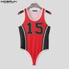 INCERUN Men Sleeveless Stitching Letter Print Briefs Bodysuits Fitted Jumpsuits Underwear