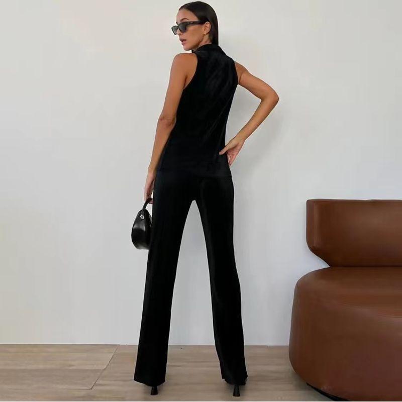 Western Style Summer Casual Pleat Sleeveless Vest High Waist Trousers Set Tank Top and Pants Set