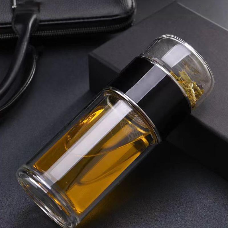 500ML Láhev na čajovou vodu Vysoce borosilikátové sklo Dvouvrstvý hrnek na čajovou vodu Infuzér Termoska Nádobí Láhev na vodu s čajovým filtrem