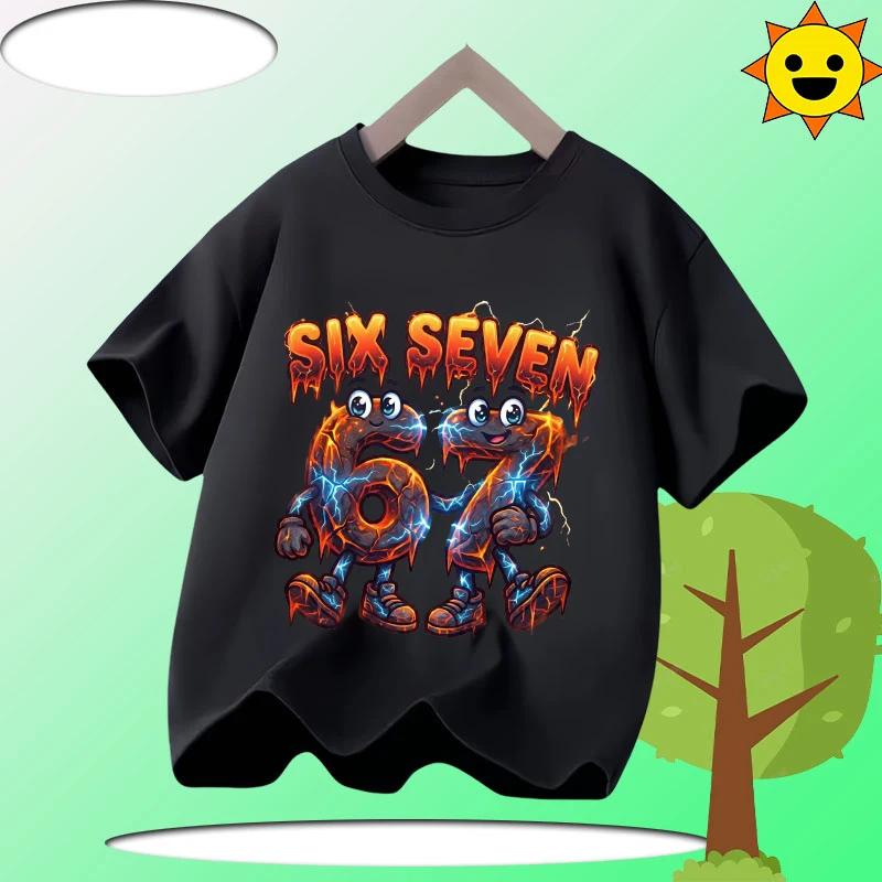 67 Six Seven Italian Brain Rot Math Joke T-Shirt Funny Casual Short Sleeve Round Neck Tops Summer Comfortable Children's T-Shirt