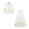 Kaslead New Women clothes Western Style Fashion Fresh Sleeveless Shirts Top Skirt Two-piece Set