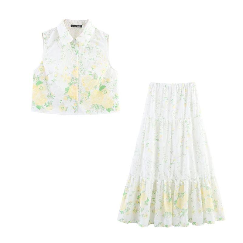 

Kaslead Новая женская одежда Западный стиль Мода Свежие топы без рукавов Футболка Юбка Комплект из двух предметов Suit L