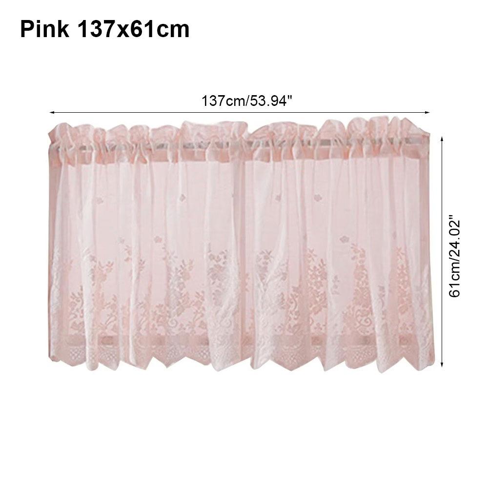 

1 шт. Ламбрекен Кружевной подол Оконная занавеска Жаккардовое кружево Маленькая занавеска Кофейная Короткая занавеска Домашний декор Pink 137x61cm