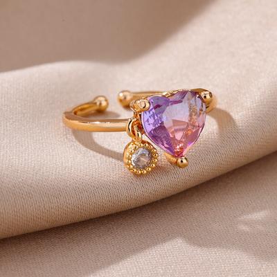 Pink Bule Zircon Heart Rings For Women Stainless Steel Gold Color Adjustable Couple Ring Femme Wedding Aesthetic Zircon Gift