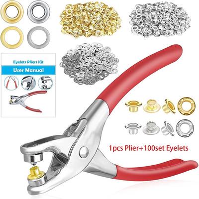 1Set 1/4 Inch Grommet Eyelet Plier Set, Eyelet Hole Punch Pliers Kit With 100 Metal Eyelets, Grommet Tool Kit For Leather Cloth