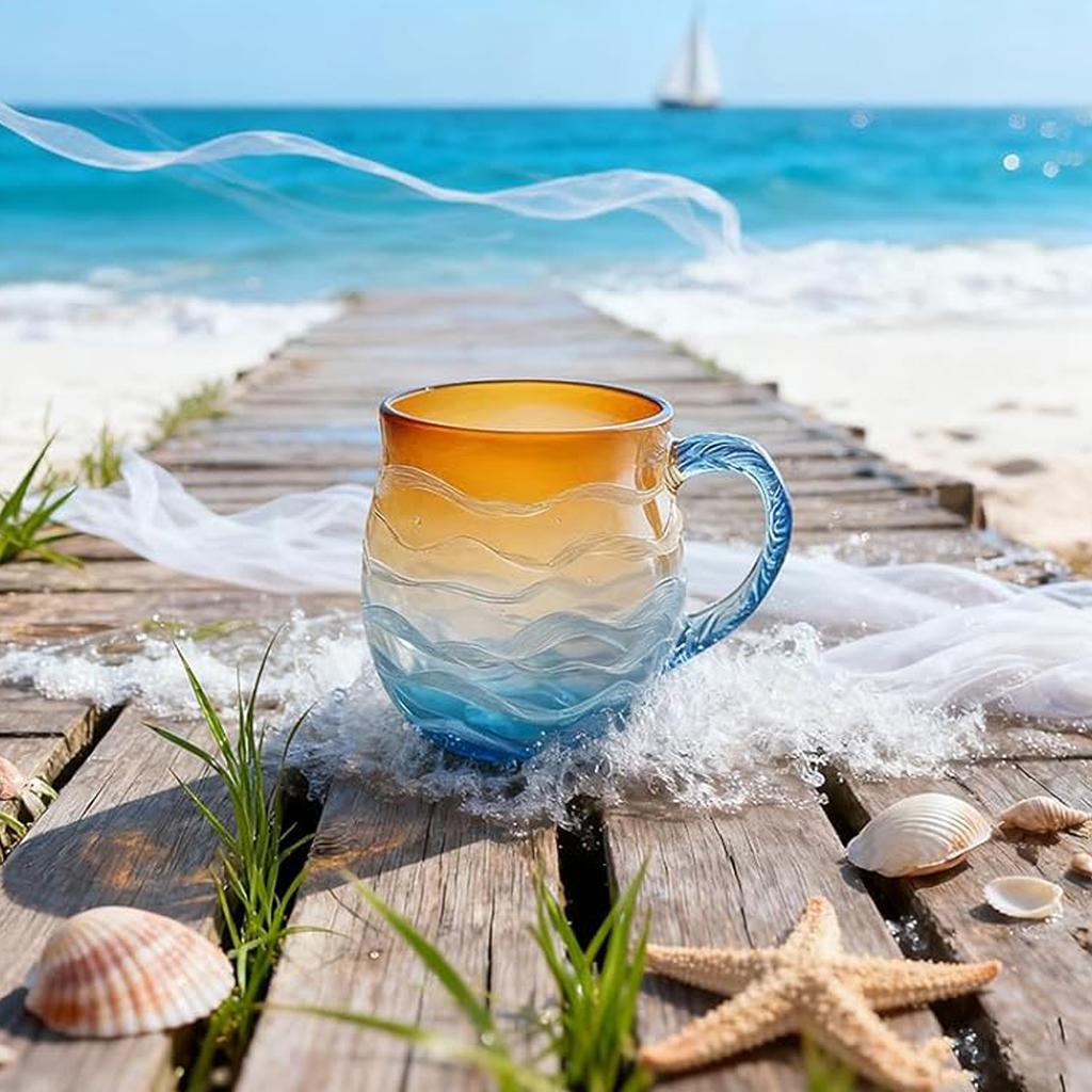Kubek Kawowy o Tematyce Oceanicznej dla Miłośników Plaży z Uchwytem Morska Tematyka Kubek do Picia Teksturowany Wzór Fali Morskiej do Herbaty Kawy Koktajli