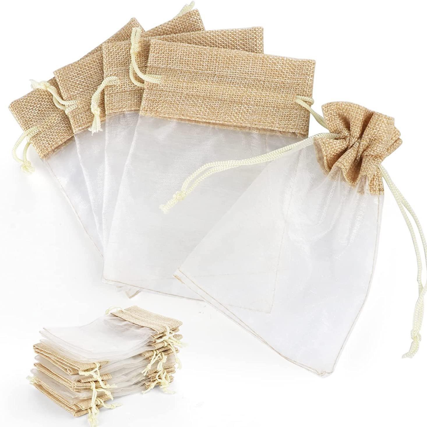 

Patchwork Organza and Burlap Small Gift Candy Toy Storage Packaging Holiday Party Decorative Drawstring Pouch 10x15CM