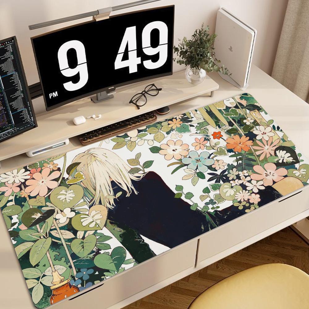 Gaming Mouse Pad Large Desk Mat Antislip Base Stitched Edges Artistic Floral Anime Guy Keyboard Pad for Gamer Office Home
