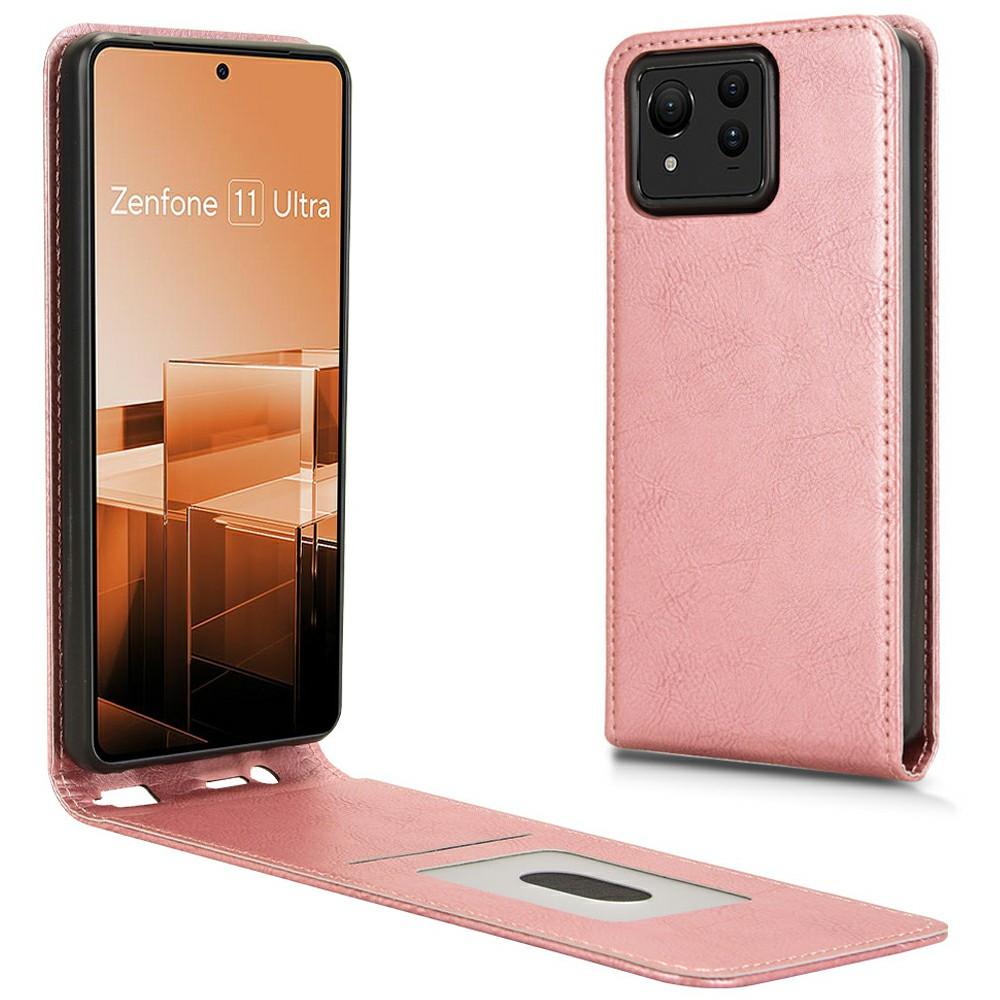

Чехол для Asus Zenfone 11 Ultra 5G со слотом для карт, магнитный откидной кожаный чехол для телефона Rose Gold