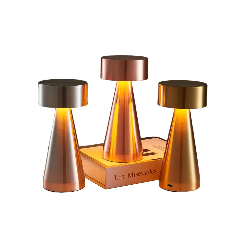 Modern LED Dining Table Lamp 3-Color Retro Bar Night Light Touch Sensor Rechargeable Coffee Table Decorative Lamp Metal Shade