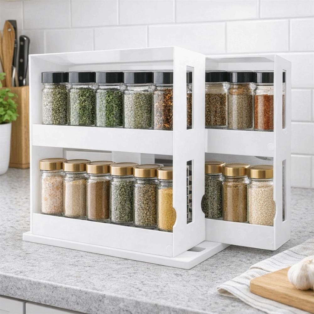Plastic 2 Layer Spice Storage Rack Large Capacity Spice Organizer  Bathroom