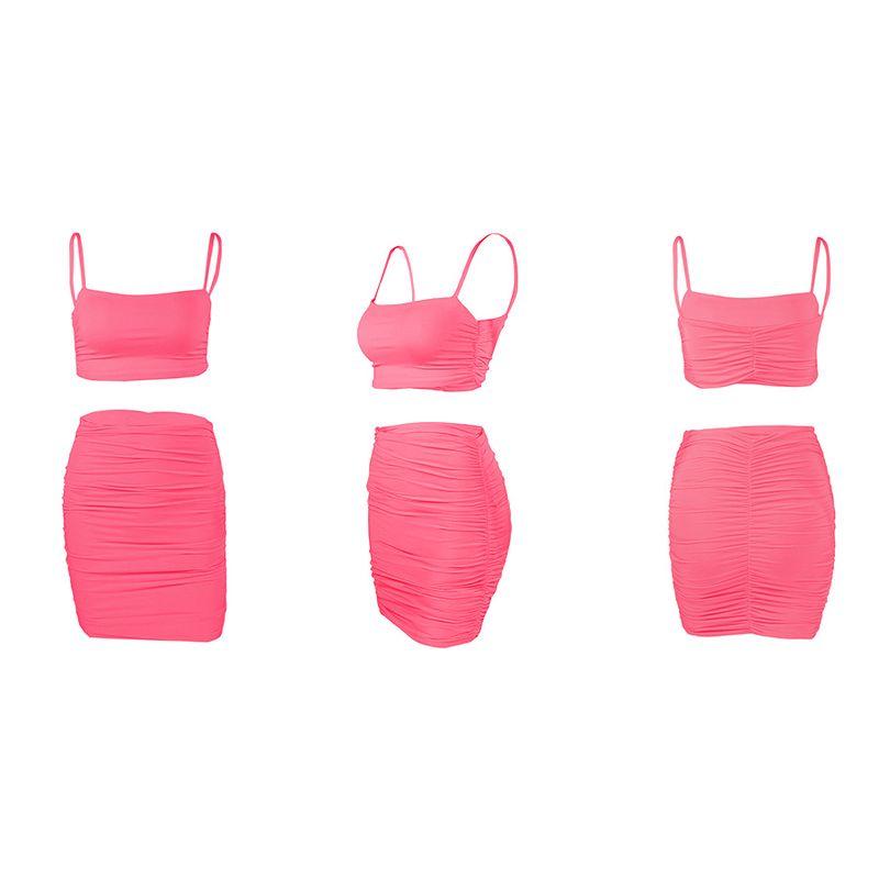 

European and American Style Small Vest Pleated Skinny Sheath Sling Pink S