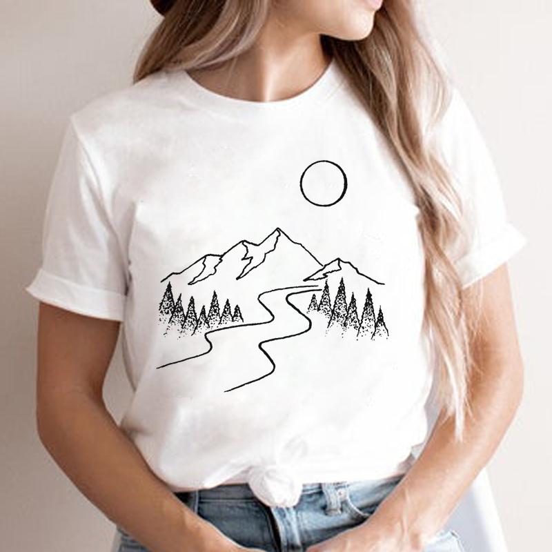 Fashion Cartoon Tshirt FeUnisex S Trend Clothing T Shirt Women River New Mountain Tee Lady Graphic Top Clothes Short Sleeve