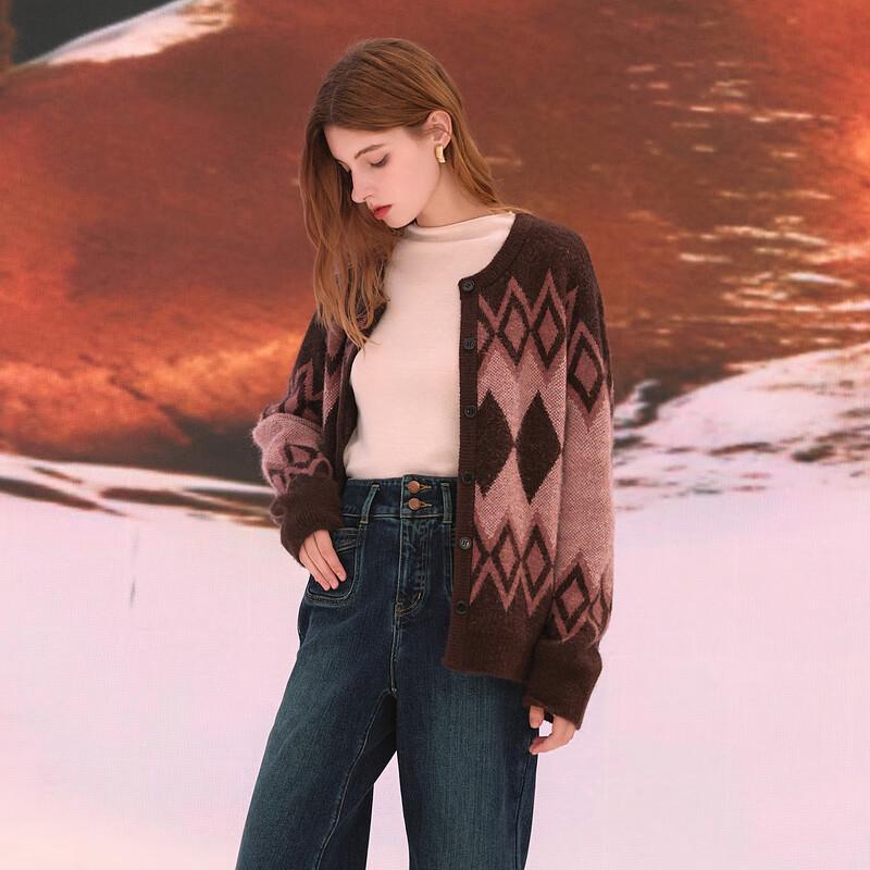 Sancai Women's 2025 Winter Plaid Knit Cardigan