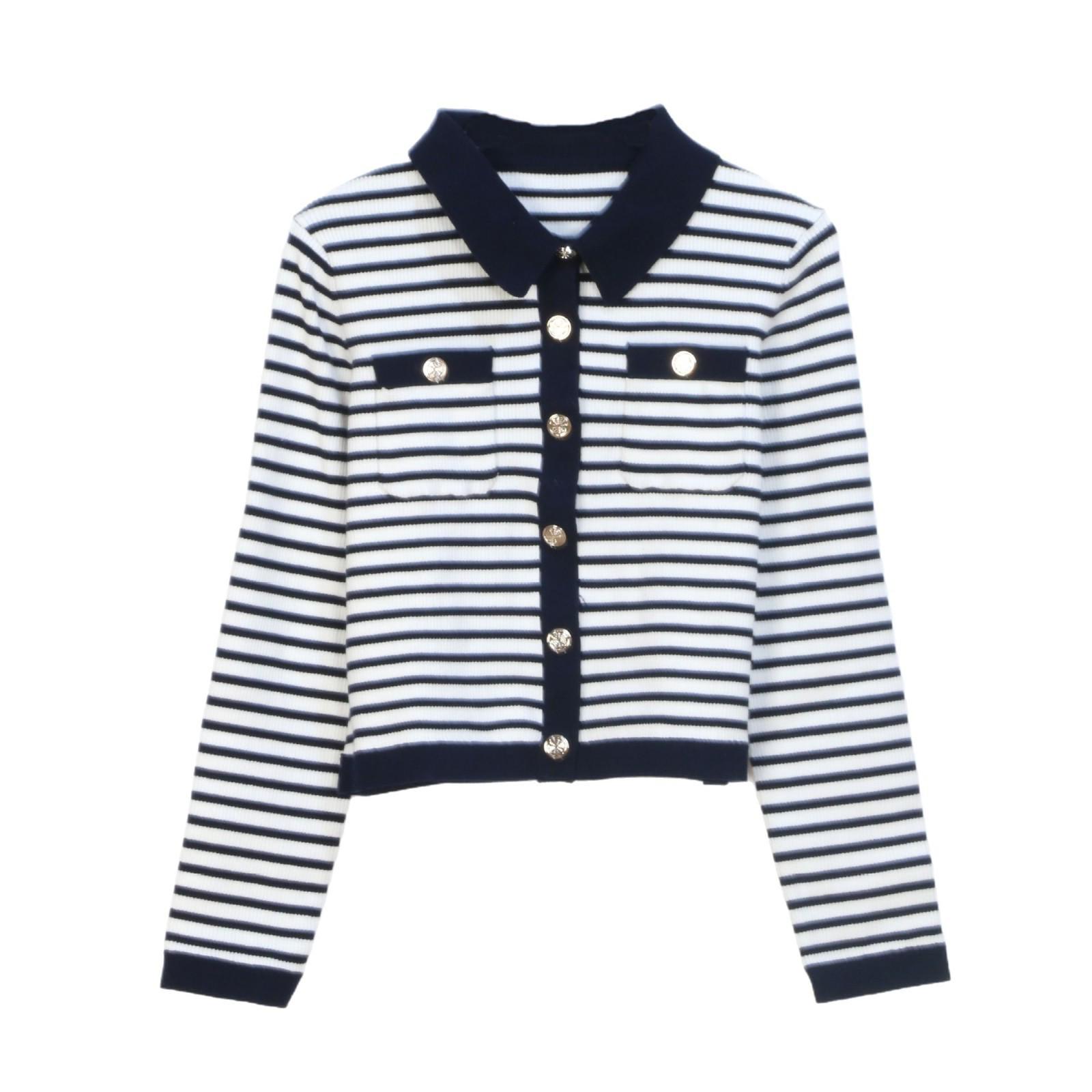 

Женский вязаный кардиган M Family приталенного кроя в французском стиле, полоски в стиле колор-блок, модный кардиган с длинным рукавом для весны и осени 2025 Large