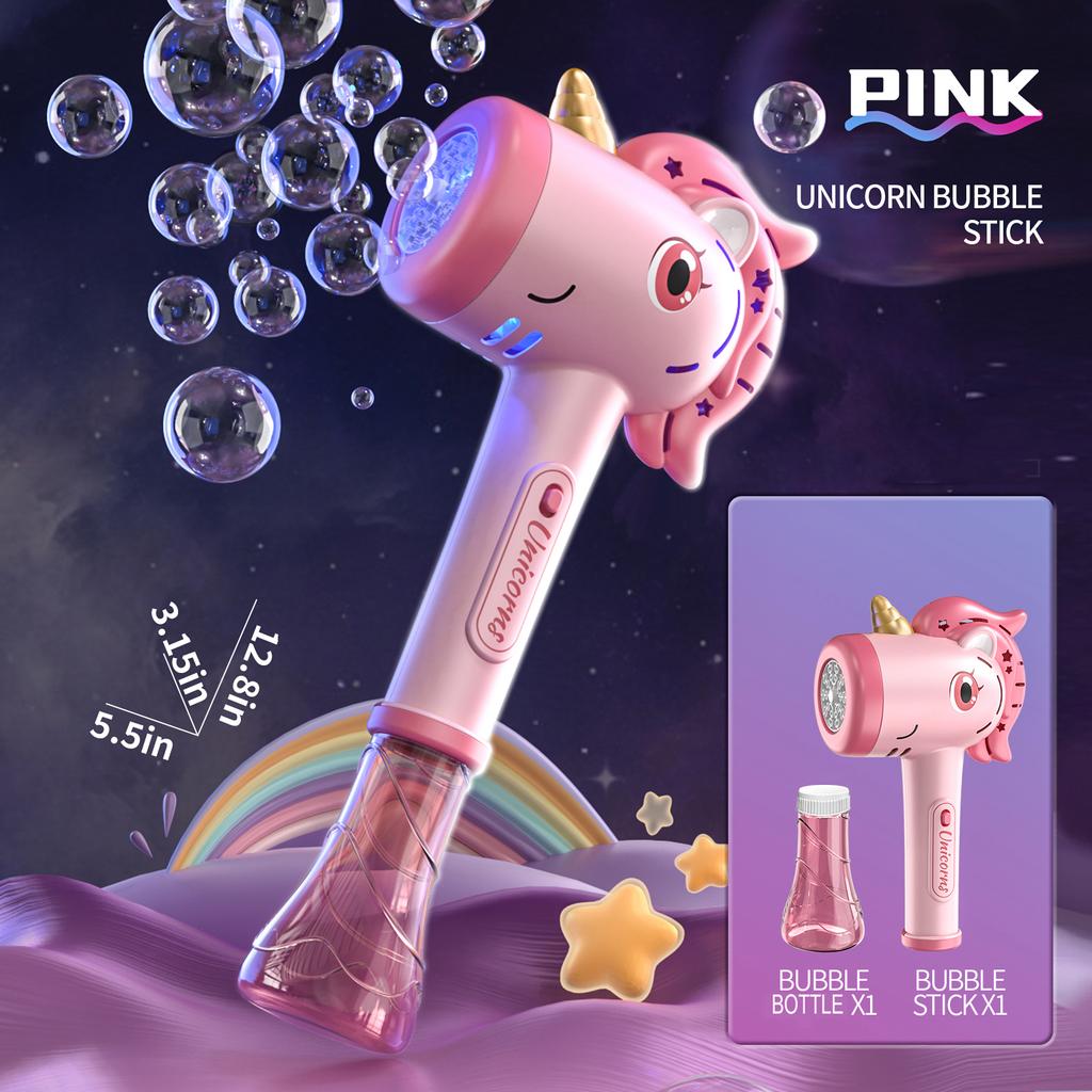 Cartoon Unicorn Bubble Machine Electric Bubble Gun Handheld Bubble Maker Wand With Lights Automatic Soap Blower Outdoor Toy