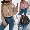 Autumn and Winter Casual Pocket Long-sleeved Corduroy Short Jacket for Women's Wear