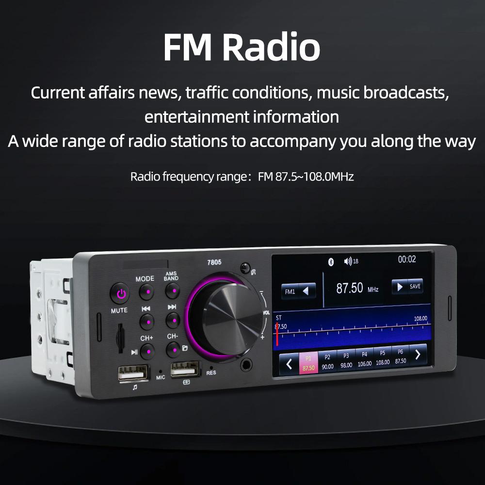 4.1 Inch Single Din Car Stereo BT MP5 Player FM Radio Receiver Support TF U Disk Playback USB Charging Hands Free