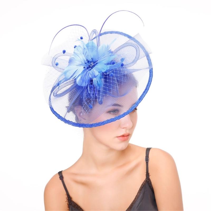 Feather Decorated with Mesh Veil Hat Outdoor Tulle Hair Accessory Fascinator For Weddings Special Occasion