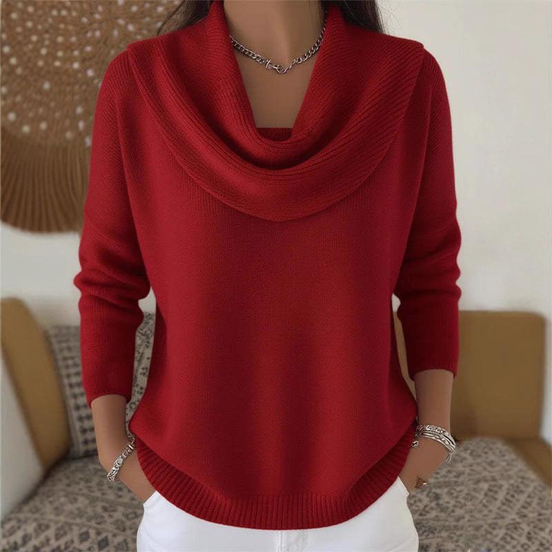 Pull chaud d'hiver pour femme à col châle - Haut pull-over à manches longues de couleur unie avec col montant, blouse décontractée confortable pour l'automne/hiver