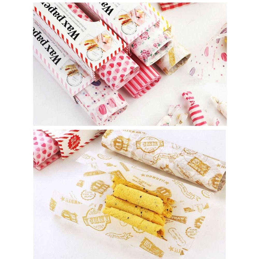 10/50pcs Heart Printed Wax Paper Disposable Sandwich Hamburger Waterproof Baking Paper
