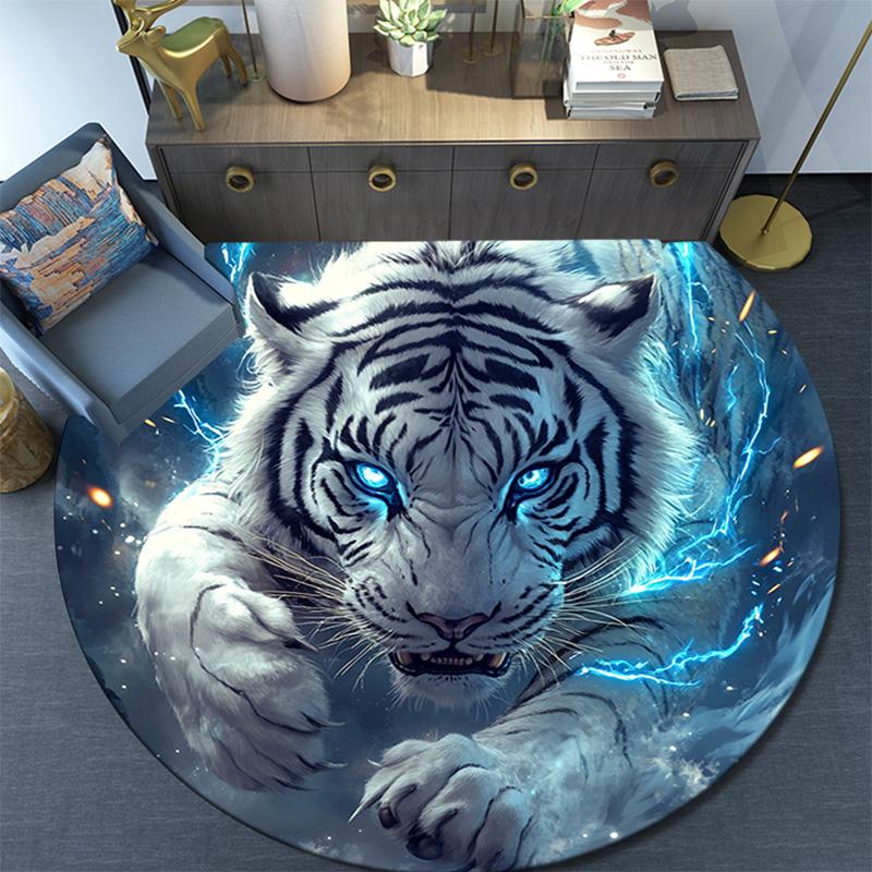 Electric Tiger Round Area Rug,Carpet Rug for Living Room Bedroom Sofa Playroom Decor,Non-slip Floor Mat