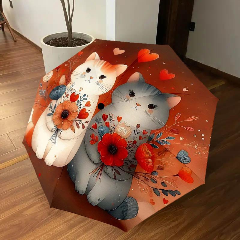 1pc cat flowers Automatic Open/Close Umbrella Compact Folding Umbrella with 8-Rib Shaft for Women/Men, Portable Travel Umbrella,1156S