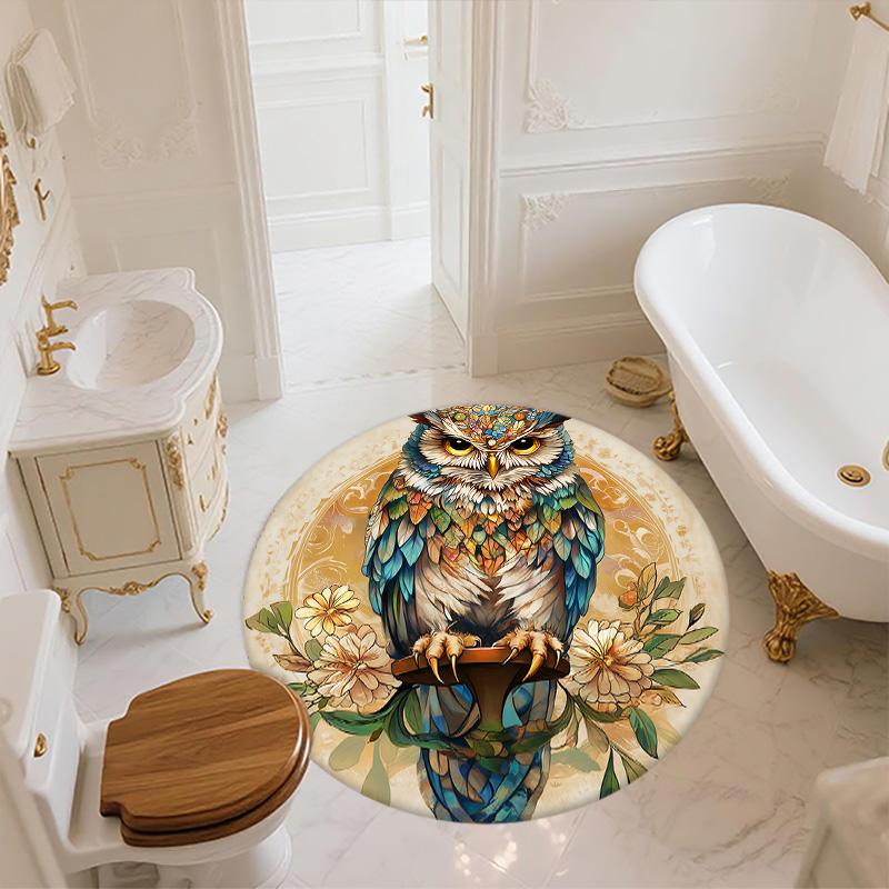 Vintage Flower Owl,Round Area Rug,Carpet Rug for Living Room Bedroom Sofa Playroom Decor,Non-slip Floor Mat