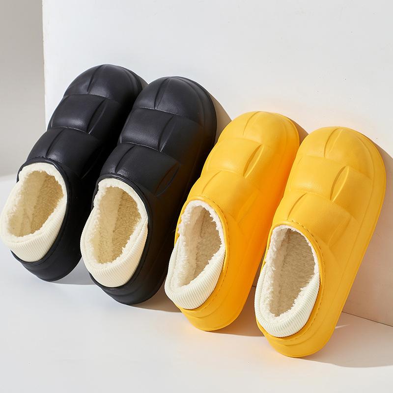 Winter Frauen Baumwolle Hausschuhe Wasserdichte Warme Plüsch Schuhe Mode Indoor Hause Dicke Sohle Schuhe Nicht-Slip Solide Paar Hausschuhe