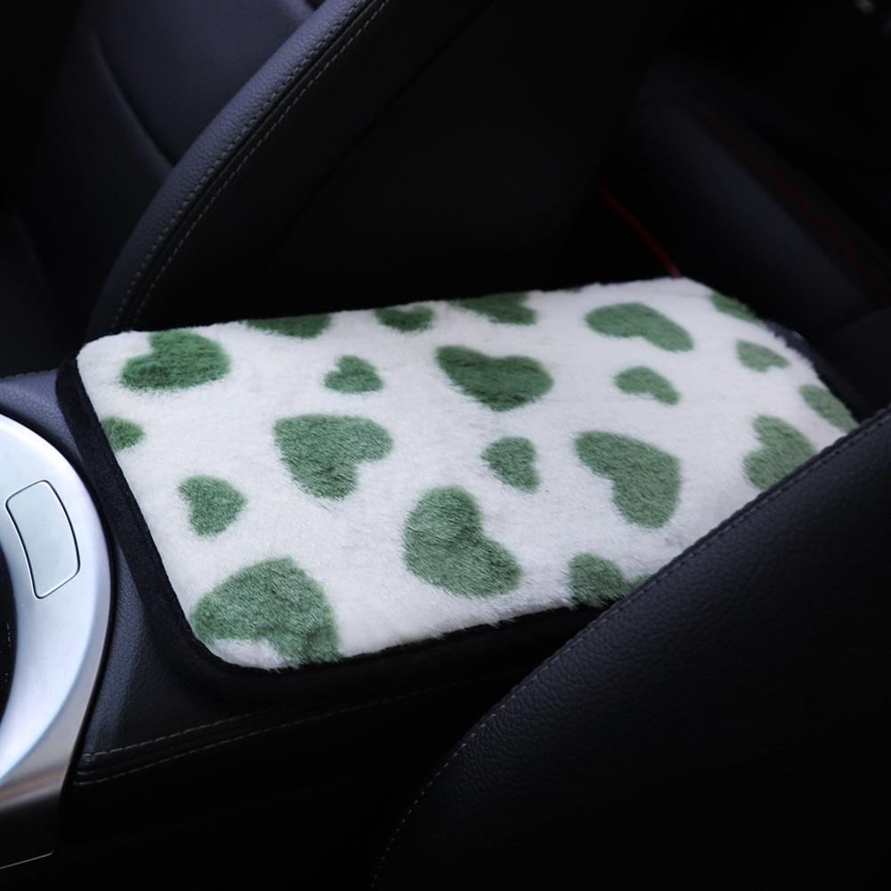 

Soft Plush Heart Armrest Box Mat for Car Center Console Cushion with Rabbit Design for Enhanced Winter Comfort зелений