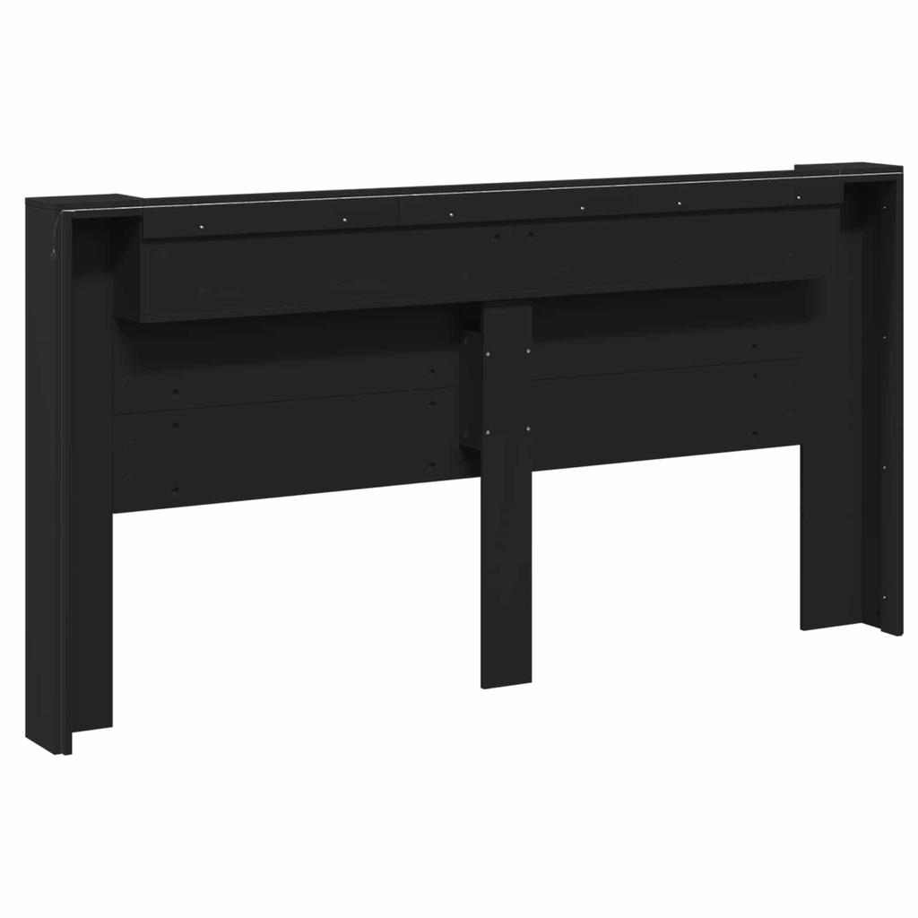 Storage Headboard with LED Lighting Black Engineered Wood