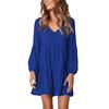 Fashion Women Long Sleeve V-Neck Draped Knee-Length Dress