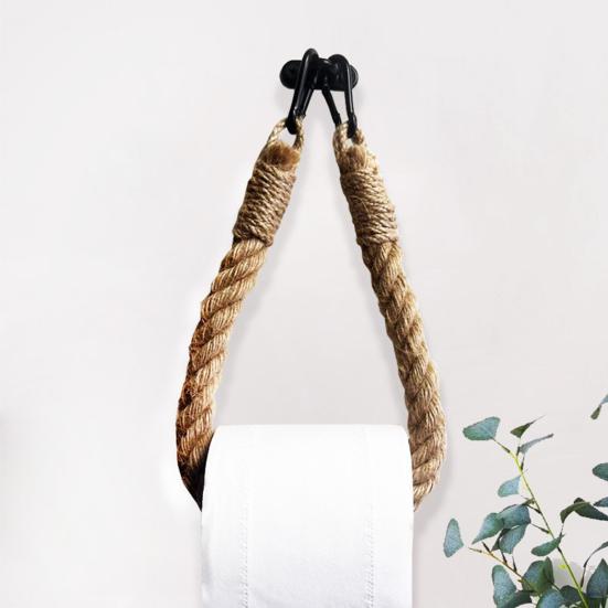 Twine Toilet Roll Holder Wall-Mounted Toilet Paper Holder Rustic Twine Rope Paper Roll Dispenser for Bathroom Organization