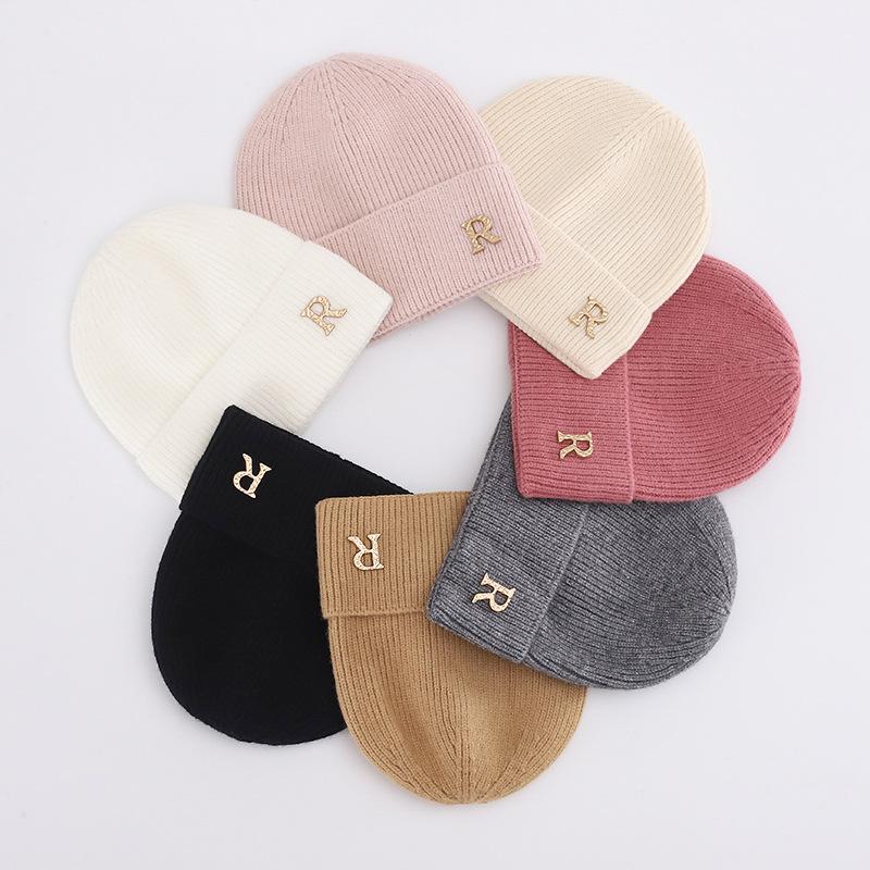New Wool Hat Men's and Women's Autumn and Winter Knitted Hat Hat Showing Face Small Knitted Hat Cold Hat Embroidery Letters