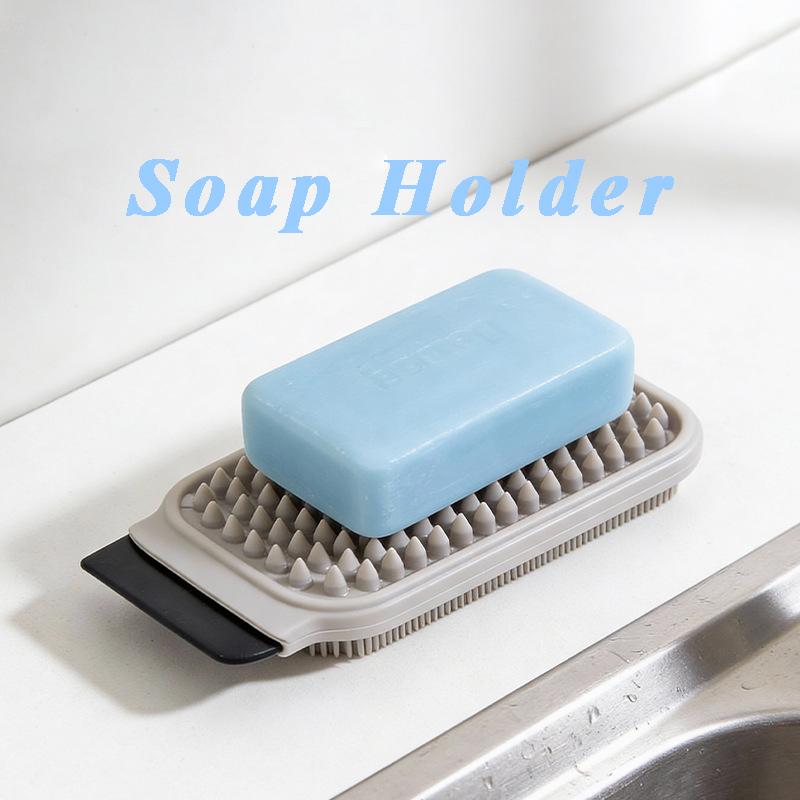 Fruit Cleaning Brush 2-in-1 with Vegetable Cleaner with Scraper Hangable Heat Resistant Silicone Pot Handle Mat Kitchen Gadgets