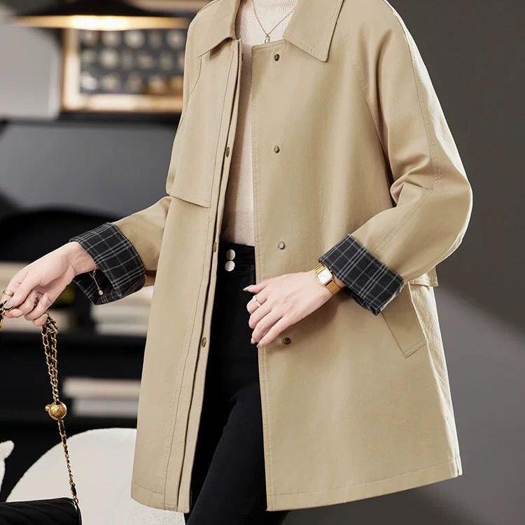 Women's Slim Mid-Length Trench Coat - Autumn/Spring Fashion 2025, Casual Chenille Spandex