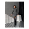 Number 10 Fashion Women's Anthracite Crew Neck Flared Mini Ribbed Winter Knitwear Dress 10nmr2966