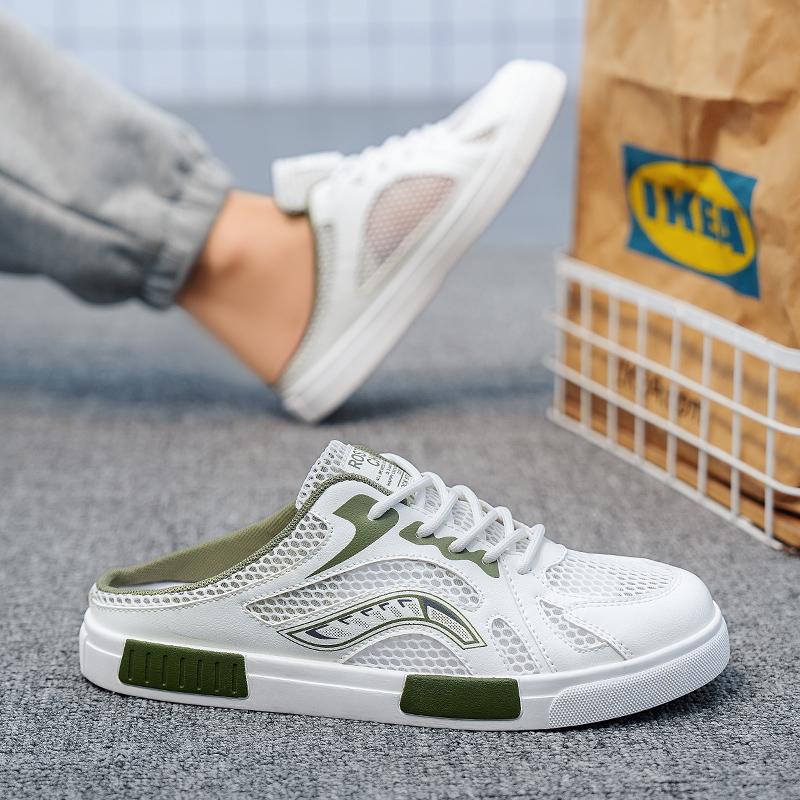 New Canvas Shoes Mesh Half Tray Shoes Men's Summer Sandals Lazy Slippers Fashionable Hollow Breathable Sports and Leisure Shoes