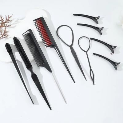 10 Piece Styling Comb Set Teasing Comb Triple Teasing Comb Mouse Tail Comb Edge Brushing Hair Tail Tool Weaving Tool Ring