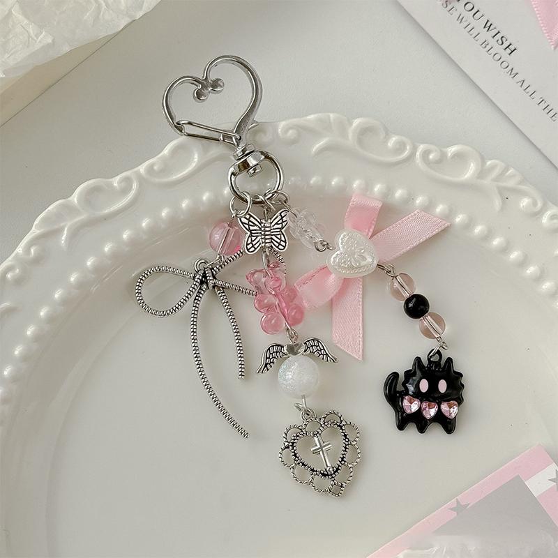 Sweet Bow Cat Keychain Goth Phone Charm For Girls Women Kawaii Phone Chain Exquisite Backpack Decoration Accessories Gifts as the picture