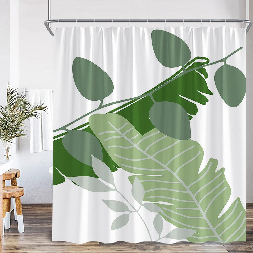 Tropical Leaf Shower Curtain Green Leaves Palm Monstera Banana Leaf Nordic Polyester Bath Curtain Modern Home Decor For Bathroom