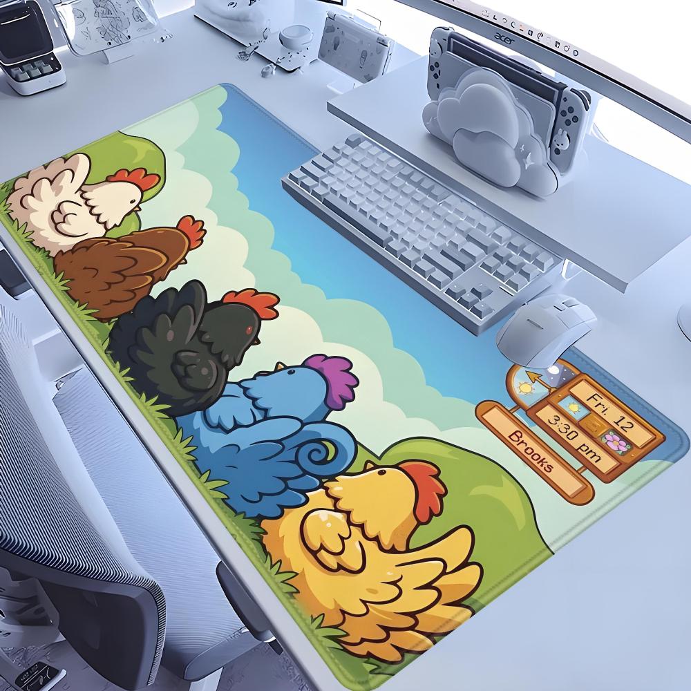Süßes Stardew Valley Hühnchen Mauspads Süße Cartoon Schreibtischunterlage HD-Druck Erweiterte Gaming-Tastaturmatte Personalisierte Gaming-Schreibtischmatte