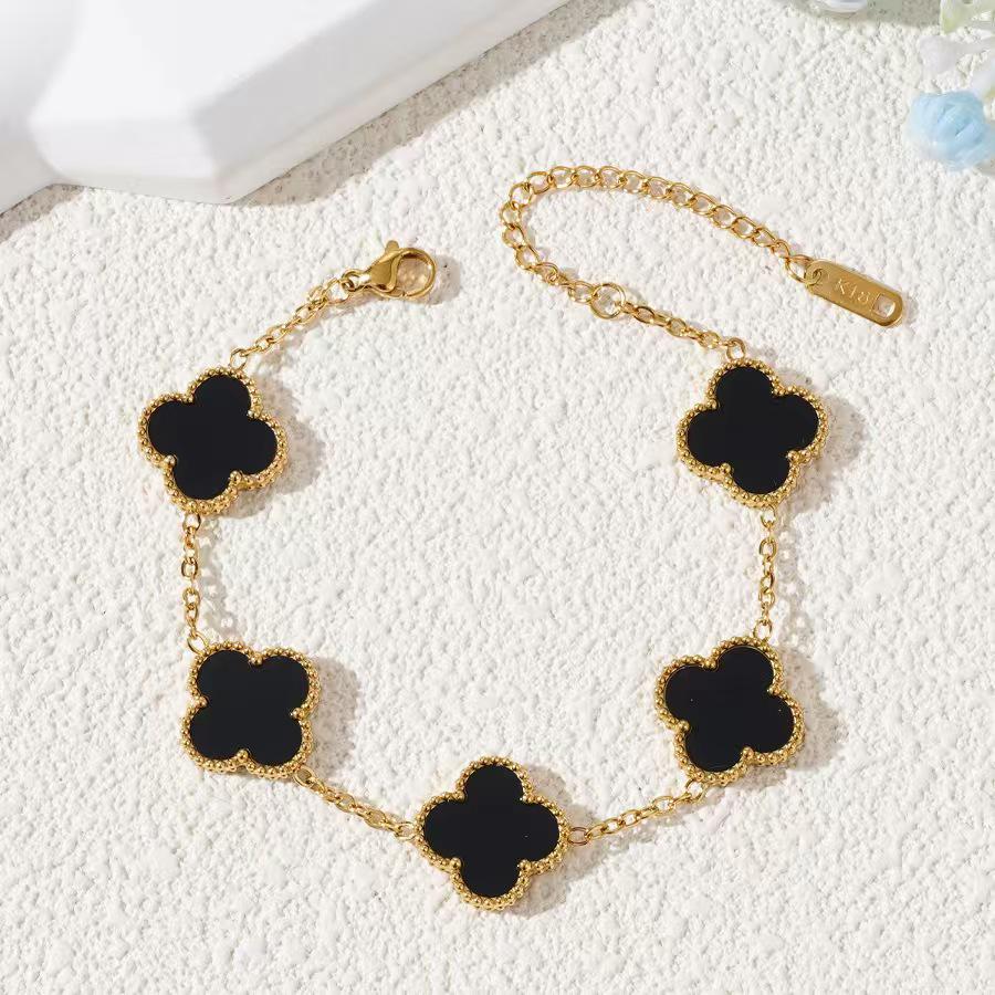 Pulsera de trébol de cuatro hojas de 15 mm - Joyería clásica de cinco flores, oro de 18k, no se decolora.