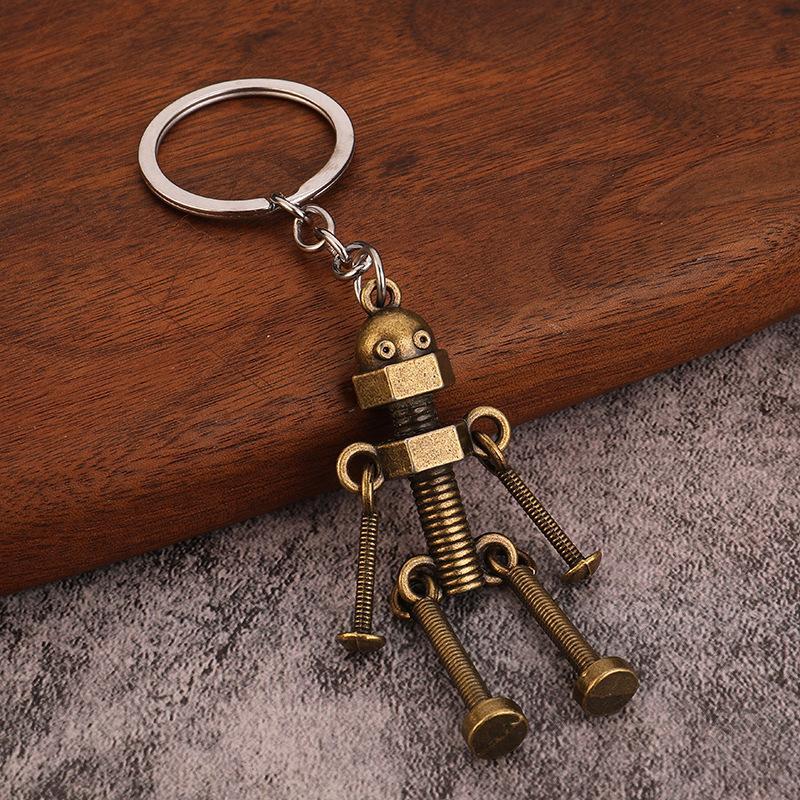 Vintage Zinklegering Steampunk Schroef Robot Sleutelhanger Beweegbare Gewrichten Sleutelhouder Voor Mannen Hanger
