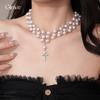 Zircon Cross Pearl Necklace Niche Collarbone Chain Exaggerated Exquisite Personality Necklace Women