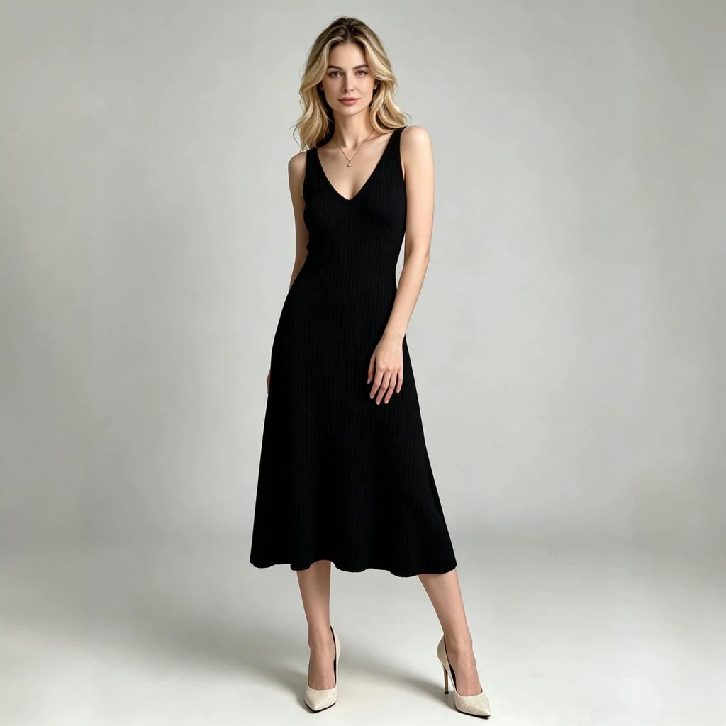 Russian clothing summer new V-neck sleeveless knitted dress fashion temperament waist women's clothing